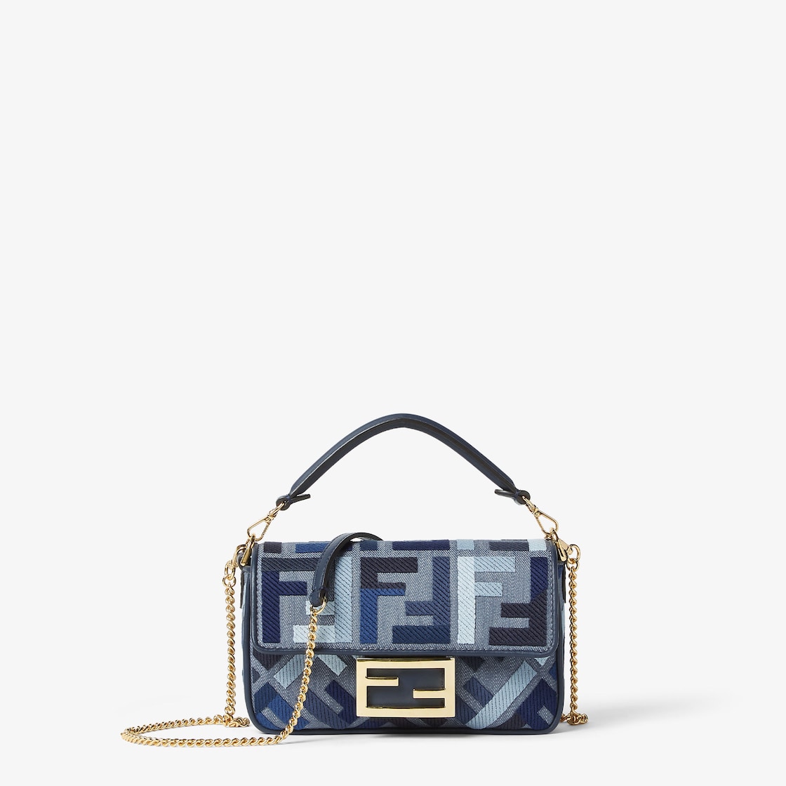 FENDI Baguette® Mini Blue canvas bag with FF embroidery - Image 1